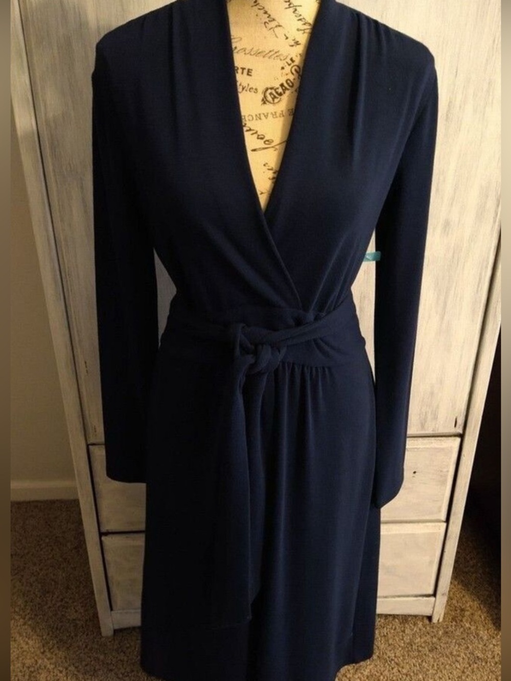 Cabi V-neck Wrap dark bluish green tie waist dress Small
